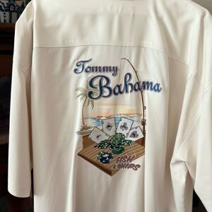 Tommy Bahama Cream Graphic Shirt with Fishing Theme